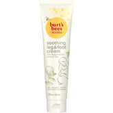 Burt's Bees Mama Bee Leg and Foot Cream tube front, fragrance-free formula soothes tired legs.