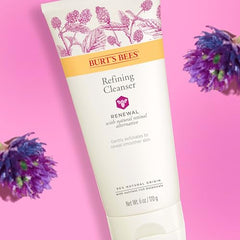 Burt's Bees Renewal Refining Cleanser vitamin E label closeup emphasizes nourishing moisture