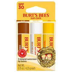 Burt's Bees SPF30 Lip Balm Island Getaway packaging for travel-ready sun lip care