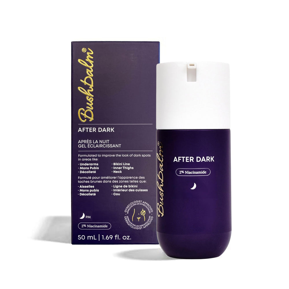Bushbalm Dark Spot Serum bottle with pour supports effortless night-time use for brighter skin.