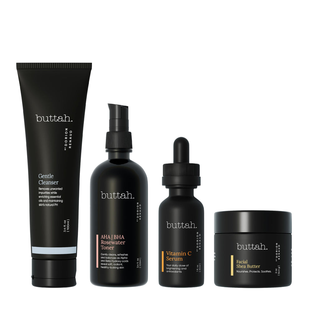 Buttah Supreme Skin Kit packaging demonstrates a compact daily care lineup for busy mornings.