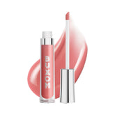 Buxom Full-On Plumping Lip Polish Ava tube closeup shows glossy shine and a fuller look.