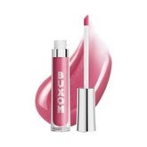 BUXOM Evelyn lip polish packaging highlights plump-looking lips and high-shine gloss.