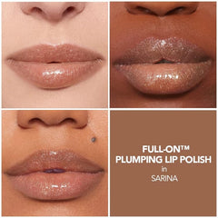 Buxom Full-On Plumping Lip Polish Sarina swatch reveals pearlescent shimmer for glam looks