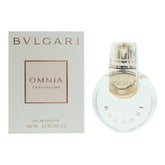 BVLGARI Omnia Crystalline bottle-front glowing softly for casual daytime wear.