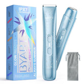 BYART dual-head electric shaver blue front view shows quick grooming on the go.