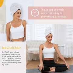 BYCOO turban-style wrap protects long hair while absorbing water efficiently