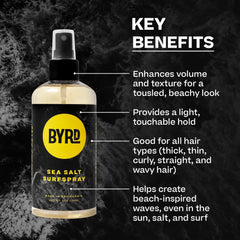 BYRD Hairdo salty coconut scent spray in bottle enhancing mood.