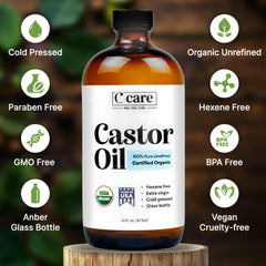 C CARE Castor Oil for hair application on eyelashes and eyebrows for lash and brow conditioning.