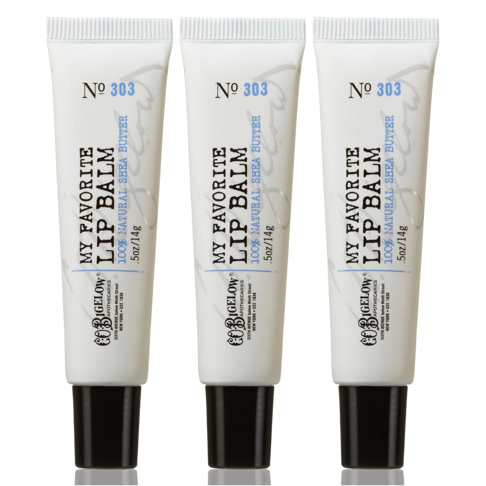 C.O. Bigelow favorite lip balm tubes with three compact tubes for hydration on the go.