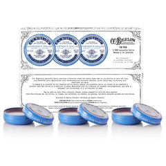 C.O. Bigelow Lavender Salve tins front view showing compact, travel-ready lip care.