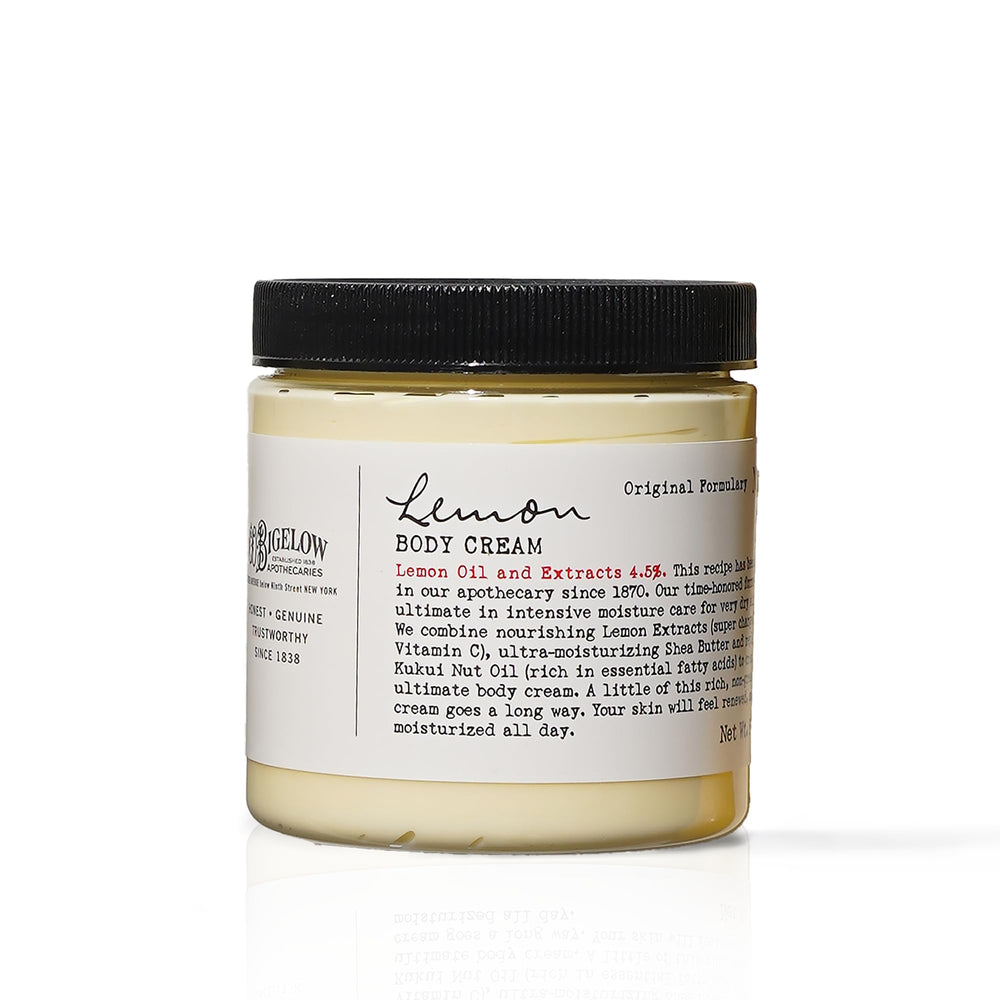C.O. Bigelow Lemon Body Cream jar closeup showing rich hydration