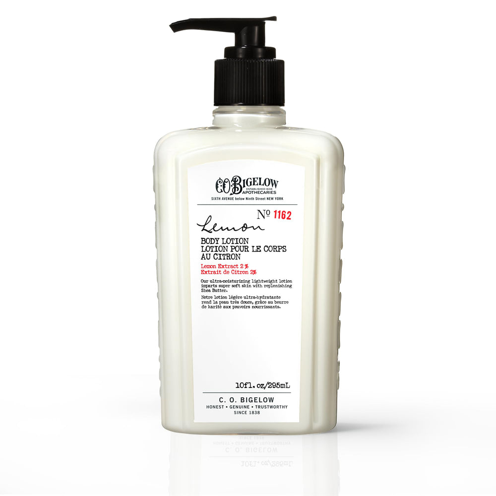 C.O. Bigelow Lemon Body Lotion bottle with pump for quick, mess-free application