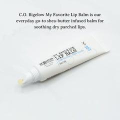 C.O. Bigelow lip balm tubes featuring a slanted-tip applicator for precise application.