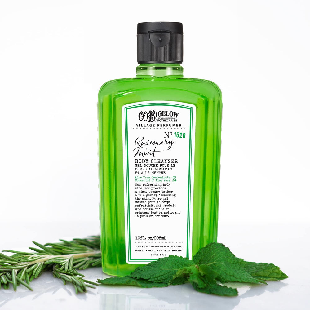 C.O. Bigelow Rosemary Mint Body Wash bottle front for a refreshing daily cleanse.