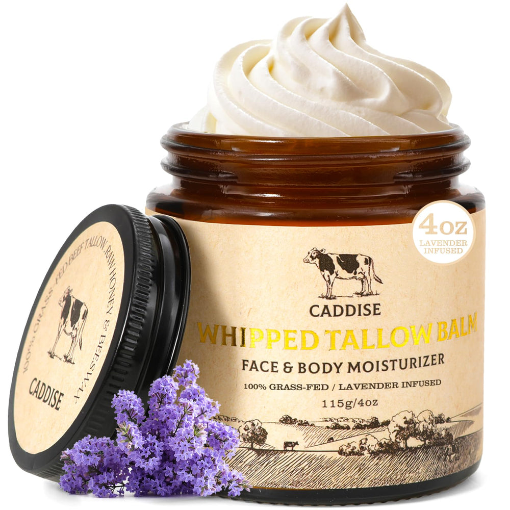 CADDISE whipped beef tallow lavender jar demonstrates rich daily hydration