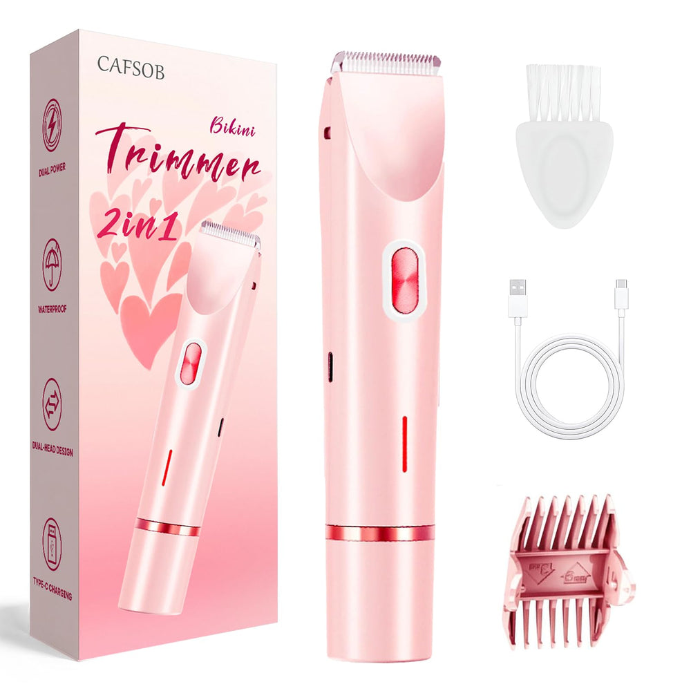 CAFSOB Bikini Trimmer pink handle close-up for precise, comfortable grooming.