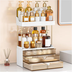 caktraie amber bathroom organizer 3-drawers keeps skincare neatly organized on vanity
