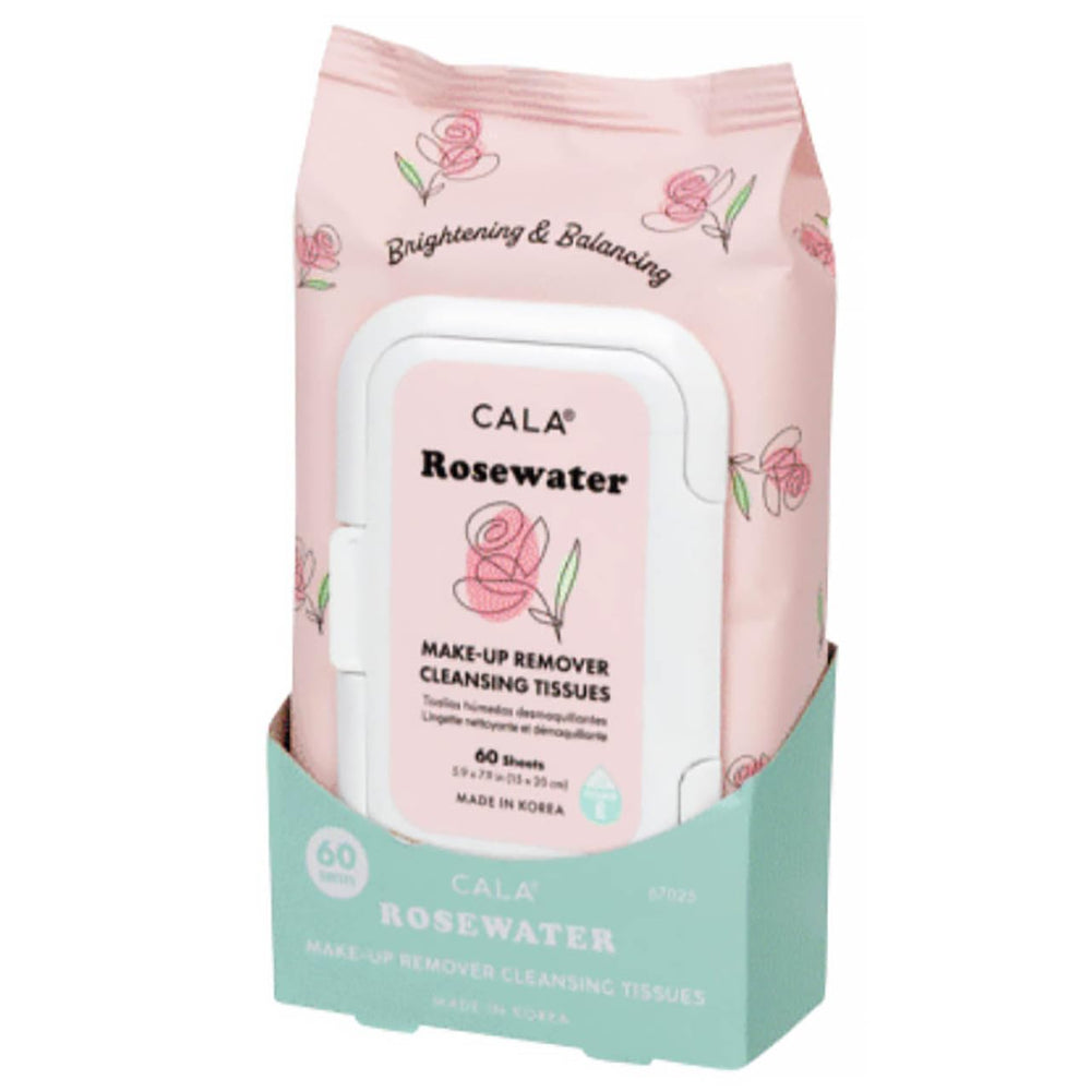 CALA makeup remover cleansing tissues in RoseWater provide gentle, residue-free makeup removal for all skin types.
