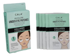 Cala Revitalizing Under Eye Patches applied under eyes to reduce puffiness
