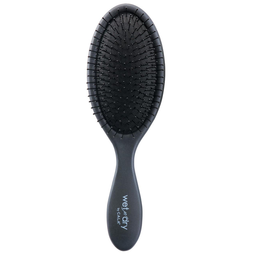 Cala Wet-n-dry black hair brush close-up showing the ergonomic oval handle for easy hold