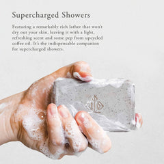 Caldera + Lab The Body Bar rich-lather image highlights creamy foam for a spa-like cleanse.