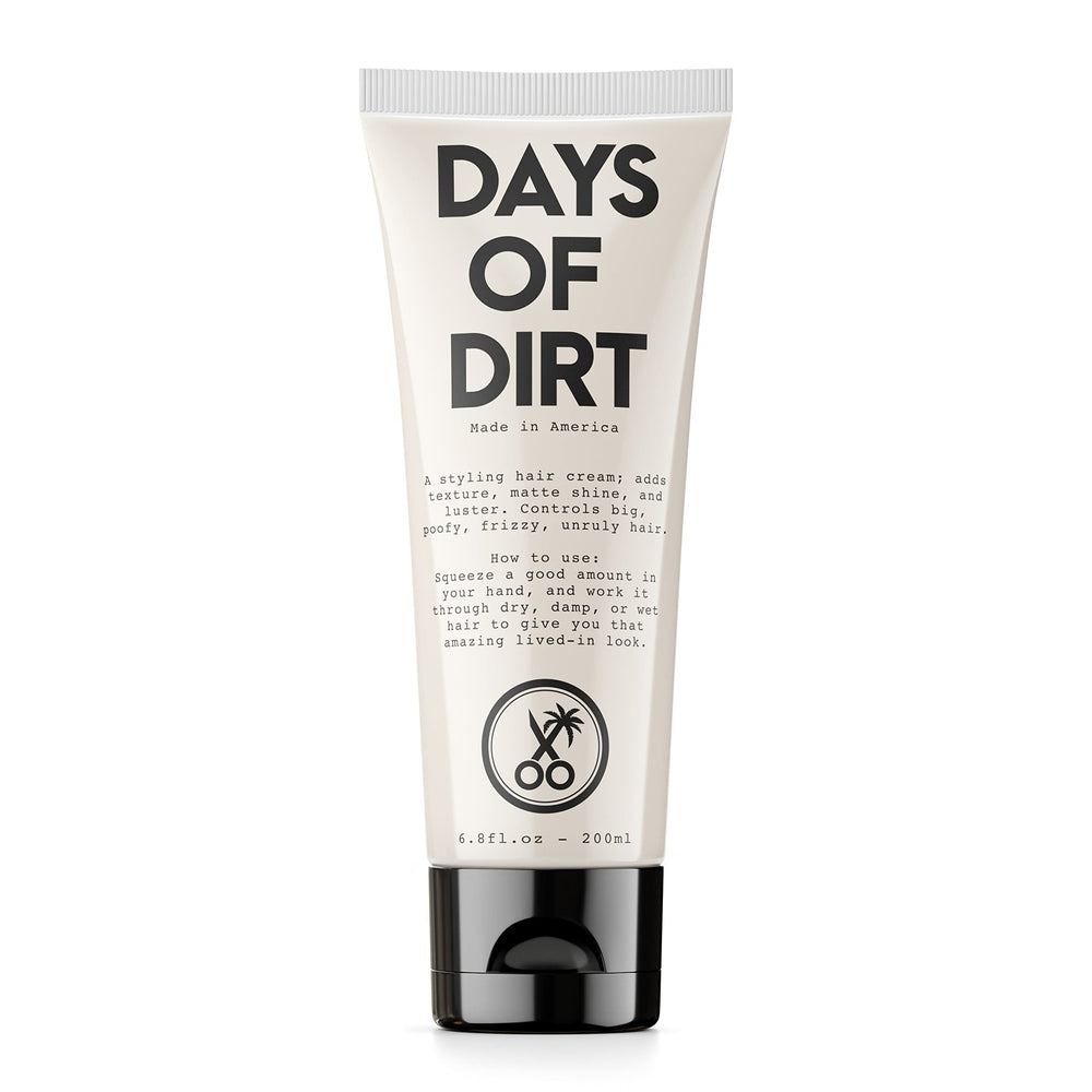 California Born Days of Dirt bottle pour for easy, even application on dry, frizzy hair.