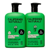California Naturals Moisture Shampoo bottle pour demonstrates gentle, sulfate-free cleansing for dry hair.