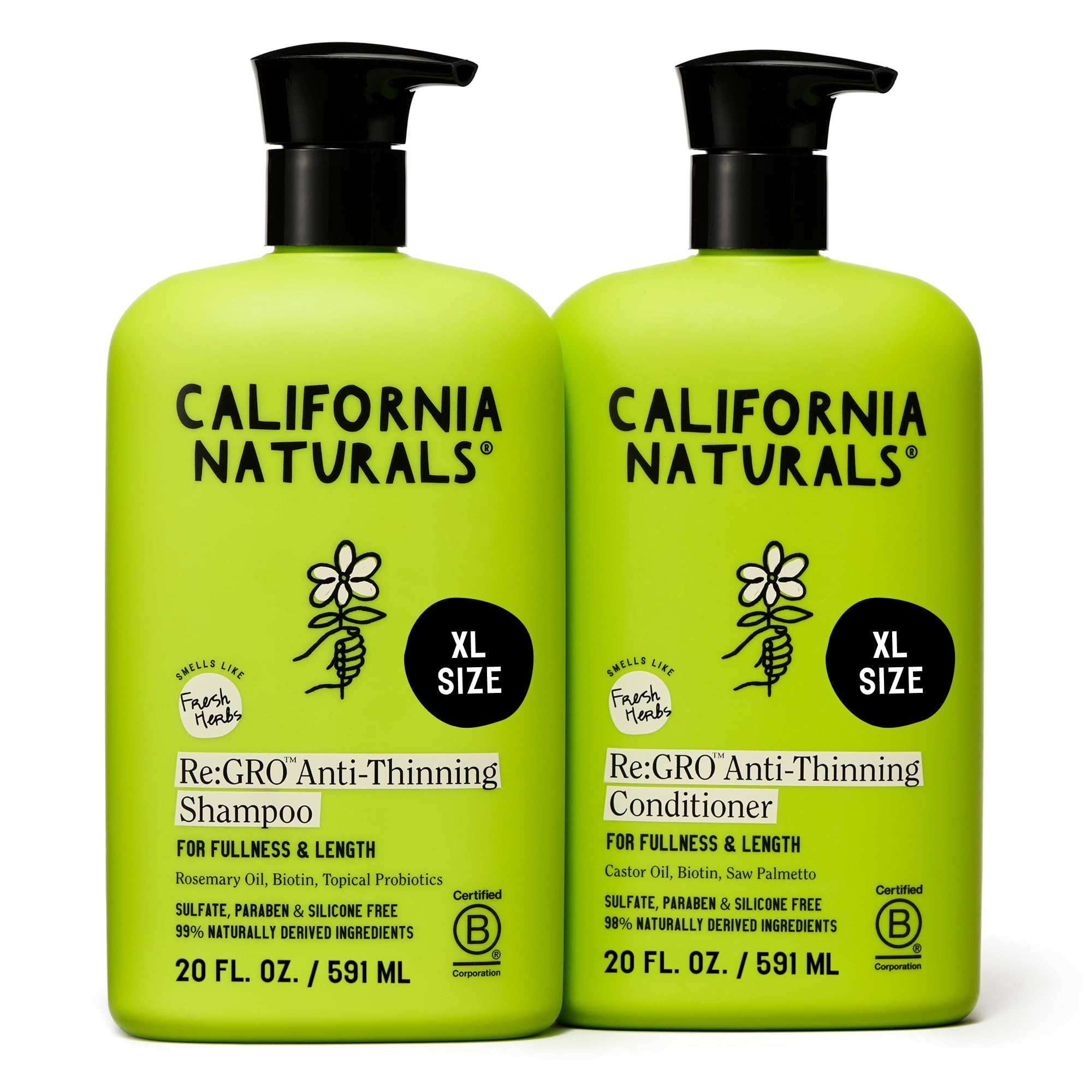 California Naturals Re:GRO Shampoo bottle demonstrates anti-thinning hair support in daily use.