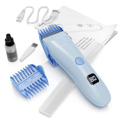 CALMING CLIPPER Step-Up front view shows quiet operation for sensitive kids' haircuts