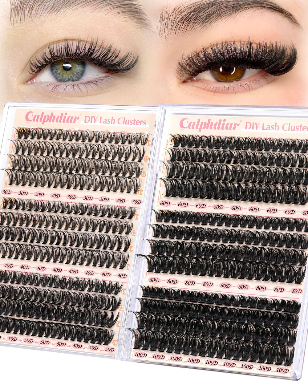 Calphdiar lash clusters packaging with 476pcs for at-home customization
