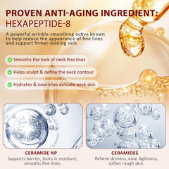 Calyphra PEAQ neck cream texture close-up shows lightweight, fast-absorbing finish