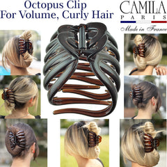 Camila Paris AD718 octopus clip side view highlighting tortoise-shell finish and sturdy spring