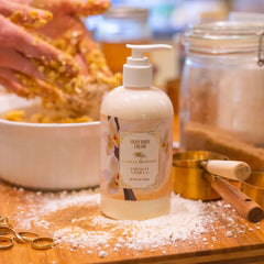 Camille Beckman vanilla beauty routine after shower scene showcasing moisturizing ritual.