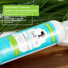Camille Rose Coconut Water Leave-In glossy silky finish on hair highlights shine.