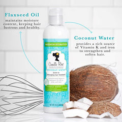 Camille Rose Coconut Water Leave-In applied to wet hair for smooth detangling and frizz control.