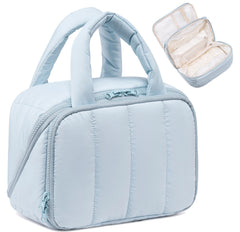 CAMTOP light-blue toiletry bag front pocket 180° opening for quick brush access