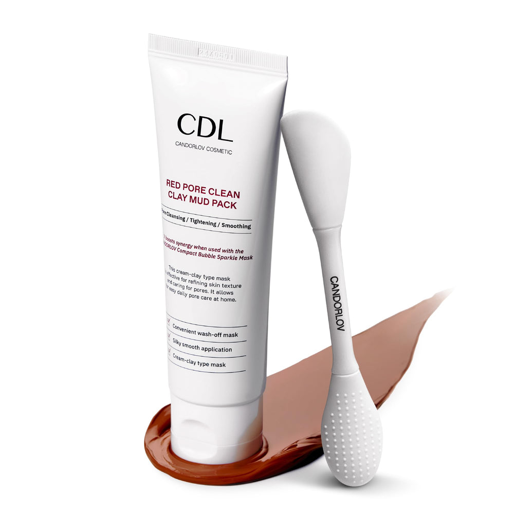 CANDORLOV Red Mud Mask cream texture application showing gentle cleansing and impurity removal.