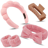 Canitor bow headband on coral fleece fabric for comfy skincare sessions