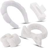 Canitor spa headband with hair clip in white provides non-slip comfort during skincare.
