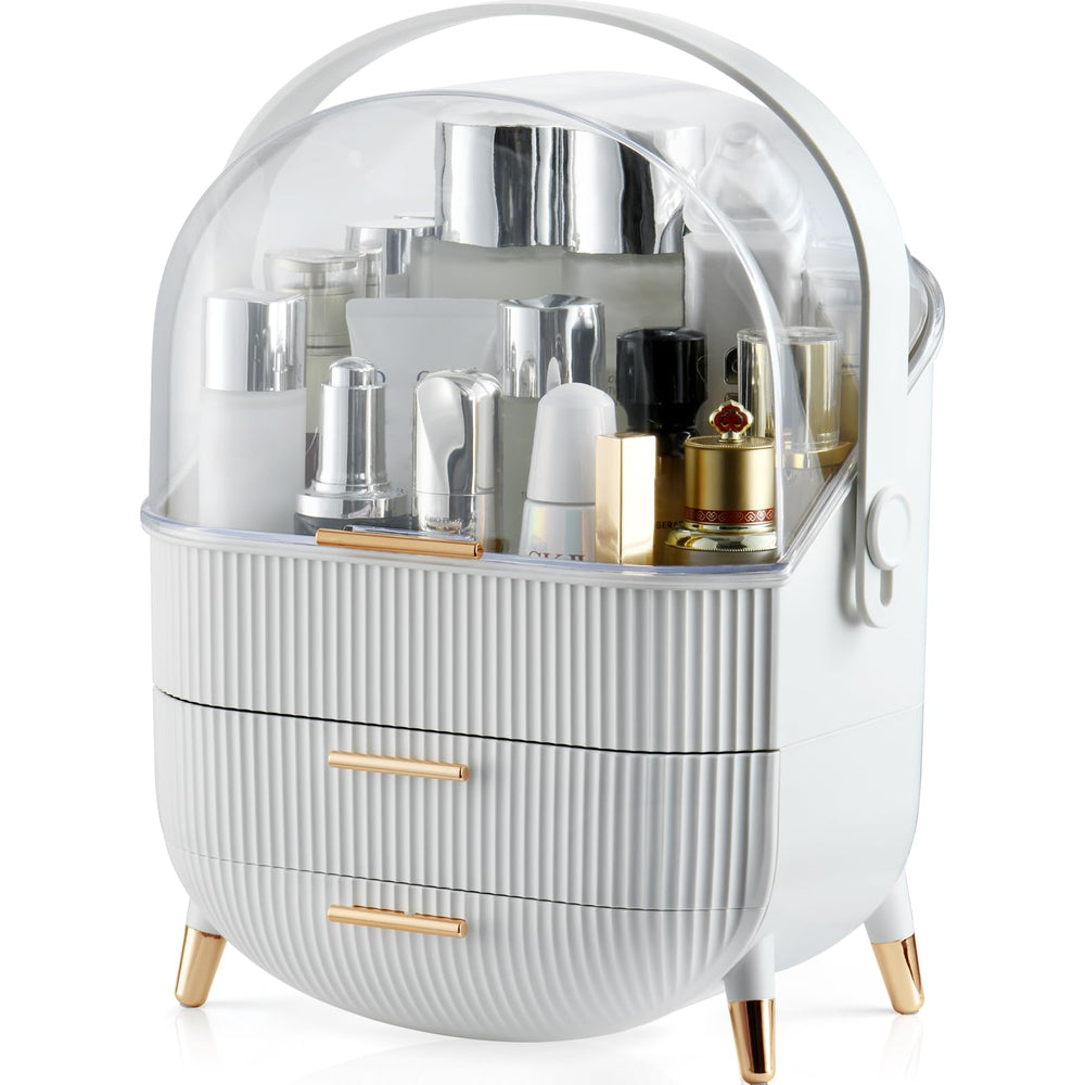 CANITORON makeup organizer front view showcasing spacious compartments for quick, organized makeup access