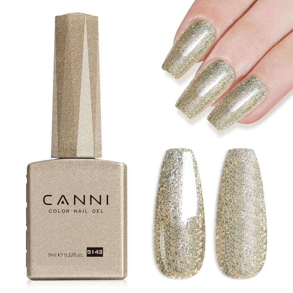 CANNI Champagne Gold Glitter gel bottle with sparkling finish for glossy nails.