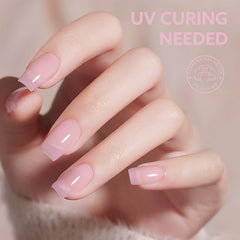 CANNI Jelly Nude Pink nails close-up shows smooth application