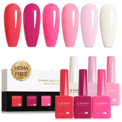 CANNI Pink Gel Nail Polish Set bottle lineup shows six shades for versatile at-home manicures.
