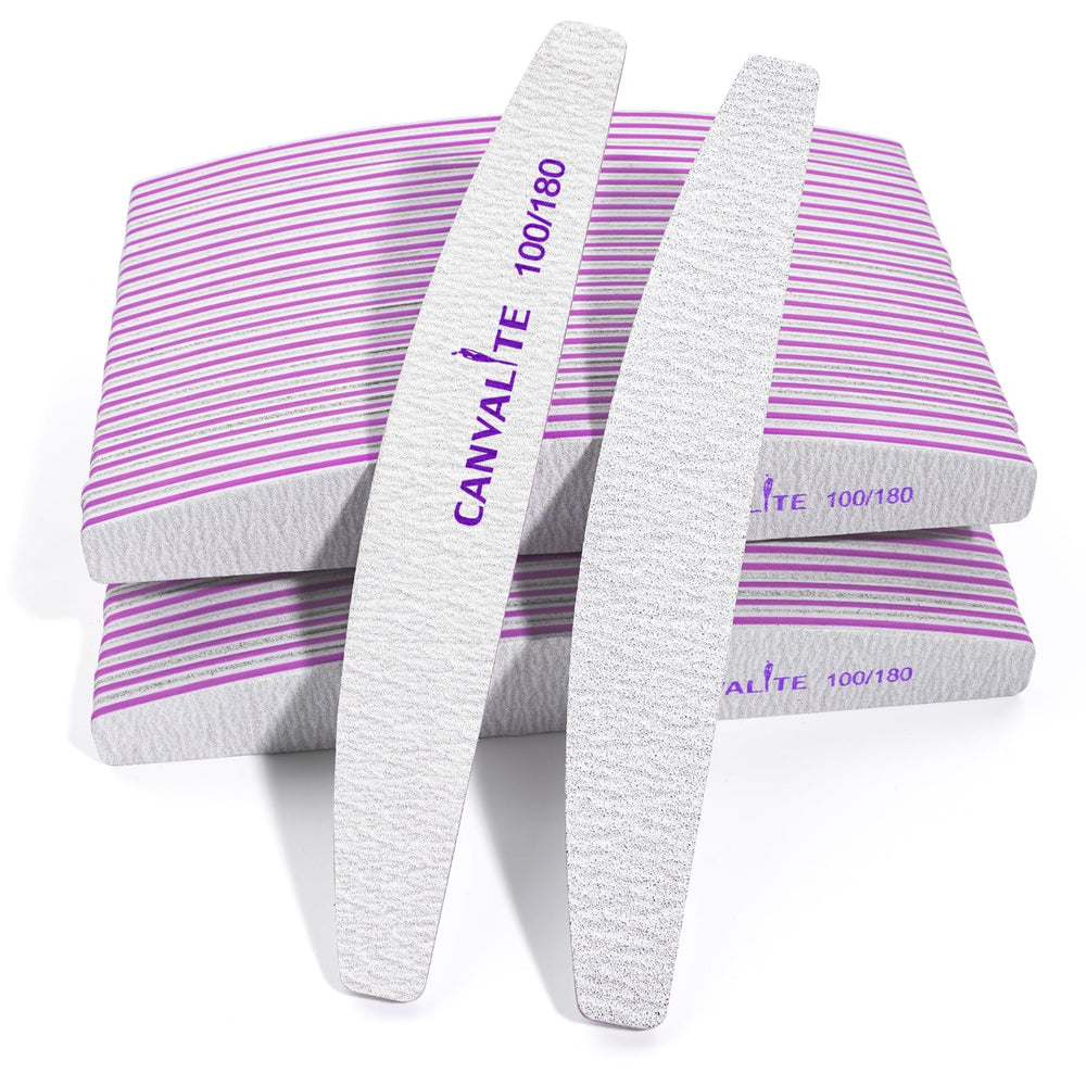 CANVALITE half-moon nail files, double-sided 100/180 grit for precise shaping at home.