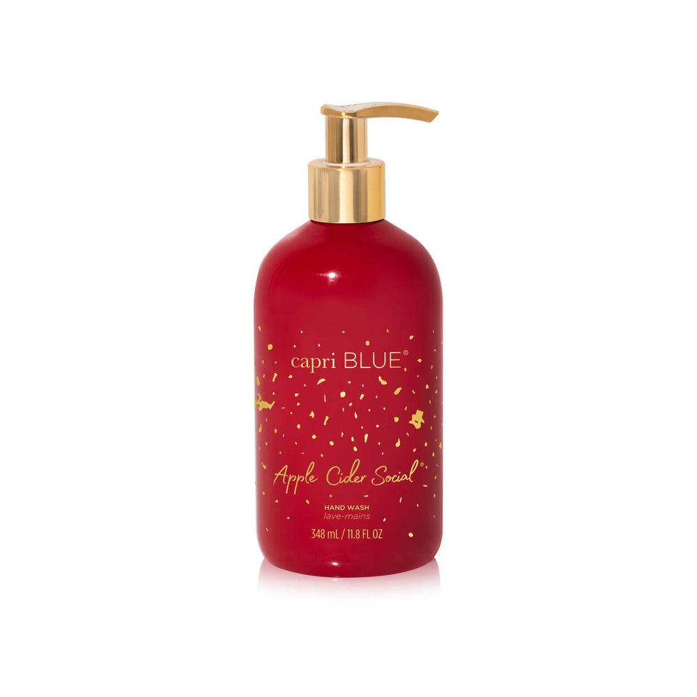 Capri Blue Apple Cider Social bottle shines on the counter with a luxurious hand wash display.