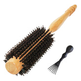 Care Me high-density soft boar bristles wood round hairbrush top view for shine