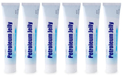 CareALL petroleum jelly 6-pack tubes, front view, fragrance-free moisture for skin.