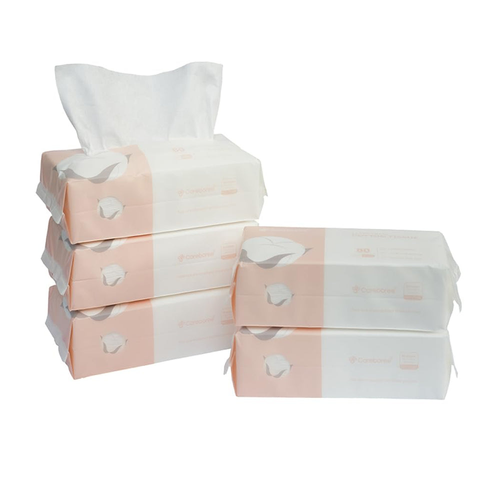 Careboree Extra Thick Dry Wipe closeup shows soft cotton fibers for gentle skin contact.