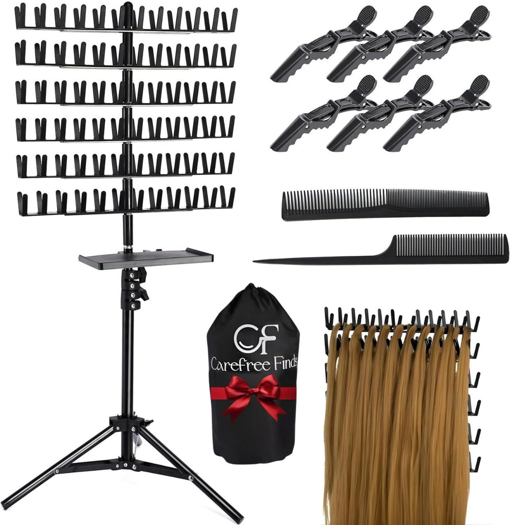 CAREFREE FINDS braiding rack assembled for convenient tool access during sessions.
